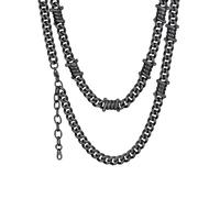 ChainsHouse Collier en Acier Inoxydable pour Hommes, 7mm Chaîne Cubaine Robuste à Maillons Sans Pendentif. 41cm, Bijoux Noir de Mode pour Frère