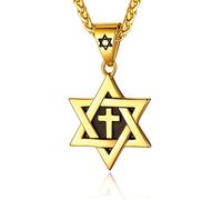 ChainsHouse Collier Pendentif Homme Femme Etoile de David Personnaliser Graver Argent Juif Amulette Religieux Triangles Entrelacés Chaine Spiga Ble Acier 55 cm Enfant Garcon Porte Bonheur