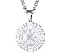 ChainsHouse Collier pour Femmes Hommes avec boussole Pendentif en Acier Inoxydable Runes Viking Chaîne Talisman Pièce de Monnaie Bijoux, Chaines Argent