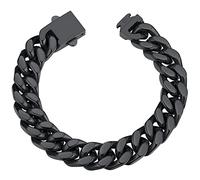 ChainsHouse Gourmette Homme Acier Inoxydable Longueur 23 cm Bracelet Femme Noir Maille Cubaine Grosse Largeur 12 mm Enfant Garçon Cadeau pour Lui Chaine Ado Collier Main