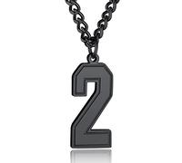 ChainsHouse Pendentif Homme Numero Sportif Collier Arabe Chiffre 2 Noir Chaine Acier Inoxydable Plaque Militaire Ado Enfant Garcon Gros Punk Massif Brillant Cadeau Porte Bonheur Amulette Courage