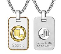 ChainsHouse Personnalisé Collier Médaille Astrologique Zodiaque, Homme Pendentif Horoscope Gravé Noms, Médaillon Constellation Astrologie