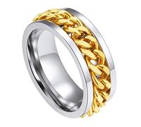 ChainsPro Bague à maillons cubains pour homme - Ton or 18 carats - En acier inoxydable - Noir - Taille #06-#12, 8, Métal