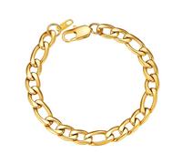 ChainsPro Bracelet Homme Figaro Plaqué Or Acier Inoxydable-Largeur 9mm,Gourmette Grosse Maille Figaro 21cm- Délicate Bijoux Chaine de Main pour Hommes