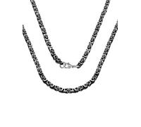 ChainsPro Collier de Chaîne Byzantin en Acier Inoxydable,4MM Chaine Biker Homme Mécanicien Style 51cm Bicoloré Lien Argenté et Noir Collier Bijoux Cadeux,avec Boite