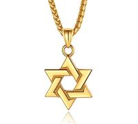 ChainsPro Collier en forme d'étoile de David pour homme, collier juif classique en acier inoxydable avec pendentif hexagonal doré/argenté/noir, 60 cm, Acier inoxydable, Pas de pierre précieuse