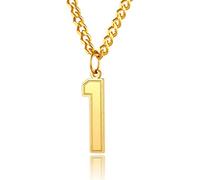 ChainsPro Collier pour homme numéro de maillot 0-9/99/23/100 - Chaîne avec pendentif numéro d'équipe de baseball/basketball/football - Acier inoxydable 316L - Plaqué or - Noir - Avec gravure incluse