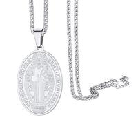 ChainsPro Médaille Croix de Saint Benoît Abbé Collier Acier Inoxydable Médaille Religieuse Bijoux Amulette pour Hommes Femmes, 55cm, Acier inoxydable, Il ne s'agit pas d'une pierre précieuse