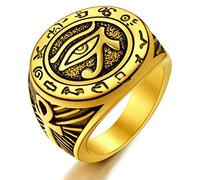 ChainsProMax Bague en forme de croix avec œil de Ra Ankh en acier inoxydable plaqué or Noir, Métal, Aucune pierre précieuse