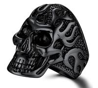 ChainsProMax Bague pour homme en acier inoxydable plaqué or noir avec motif tête de mort de pirate, diable, Métal