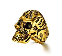 ChainsProMax Bague pour homme en acier inoxydable plaqué or noir avec motif tête de mort de pirate, diable, Métal, Aucune pierre précieuse