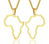 ChainsProMax Collier réglable pour homme continent africain, bijou carte de l'Afrique, acier inoxydable 316L/plaqué or (boîte cadeau), Or Acier inoxydable, Non connu