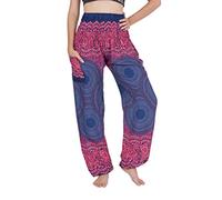 CHAINUPON Pantalon sarouel pour femme - Style bohème - Style décontracté - Hippie - Éléphant, Mandala bleu marine, 34-40