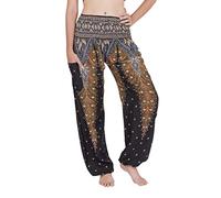 CHAINUPON Sarouel pour femme - Pantalon de yoga décontracté bohème hippie - Éléphant, Paon noir., 42
