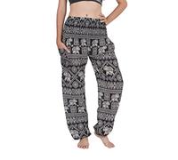CHAINUPON Sarouel pour femme - Pantalon de yoga décontracté bohème hippie - Éléphant, Tampon éléphant noir, 36