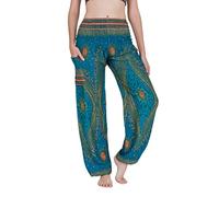 CHAINUPON Sarouel pour Femme, Style bohème, décontracté, Hippie, Salon, éléphant, Paon Bleu Turquoise, 46