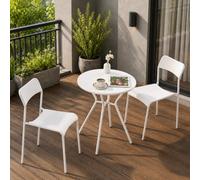 CHAIRABLE Ensemble Bistro Extérieur 2 Pers Table Métal 3 Pièces Blanc | Table métal résistante + 2 chaises, design compact 3 pièces, installation rapide balcon/terrasse/jardin