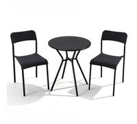 CHAIRABLE Ensemble Bistro Extérieur 2 Pers Table Métal 3 Pièces Noir | Table métal résistante + 2 chaises, design compact 3 pièces, installation rapide balcon/terrasse/jardin