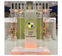 Chaire d'église Personnalisée avec Texte et LOGO, Podium en Acrylique avec Lumières LED, Podium Transparent avec roues et Plateforme de Lecture Spacieuse, Pupitre Clair pour la Parole.