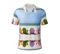 Chairs Beside The Blue Sea Sky Polo de golf à manches courtes Performance Moisture Wick décontracté col imprimé pour homme, Noir , 3XL