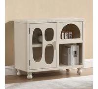 chairus Buffet de Rangement avec Compartiments pour Salon Chambre, Commode Blanche avec Porte en Verre, Buffet Bas avec Pieds en Bois, Blanc