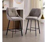 chairus Chaise de Bar Lot de 2 Tabourets Bar Cuisine Chenille 66 cm, Gris | Tabourets de Bar Chaise Haut Bar Confortable Double Dossier Repose-Pieds en Métal pour Central Îlot Comptoir