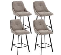 chairus Chaise de Bar Lot de 4 Tabourets Bar Cuisine Chenille 66 cm, Gris | Tabourets de Bar Chaise Haut Bar Confortable Double Dossier Repose-Pieds en Métal pour Central Îlot Comptoir