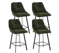 chairus Chaise de Bar Lot de 4 Tabourets Bar Cuisine Chenille 66 cm, Vert | Tabourets de Bar Chaise Haut Bar Confortable Double Dossier Repose-Pieds en Métal pour Central Îlot Comptoir