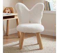 chairus Chaise Enfant, Petit Tabouret Bois, Dossier Papillon, Blanc | Pieds en Bois, Fausse Fourrure, Coussin Rembourré, Sans Accoudoir, pour Chambre Salon