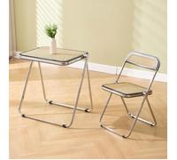 chairus Ensemble Table et Chaise Pliante de Salon, Table Basse Chaise en Rotin, Table à Manger Carrée avec Chaise Pied Métal, Beige