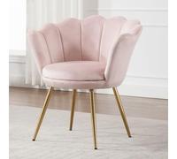 chairus Fauteuil de Salon Moderne Chaise Coquillage avec Pied Métal Fauteuil Coiffeuse Coussin Confortable pour Chambre/Salon (Rose Clair)