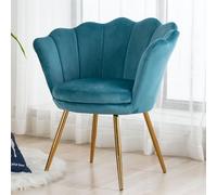 chairus Fauteuil de Salon Moderne Chaise Coquillage avec Pied Métal Fauteuil Coiffeuse Coussin Confortable pour Chambre/Salon (Bleu)