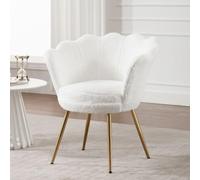 chairus Fauteuil de Salon Moderne Chaise Coquillage avec Pied Métal Fauteuil Coiffeuse Coussin Confortable pour Chambre/Salon (Blanc)