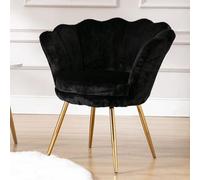 chairus Fauteuil de Salon Moderne Chaise Coquillage avec Pied Métal Fauteuil Coiffeuse Coussin Confortable pour Chambre/Salon (Noir)