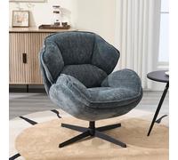 chairus Fauteuil Salon Chenille Confortable Chaise Pivotante à 360°, Bleu | Fauteuil Pivotant avec Accoudoirs, Double Coussin et Dossier Rembourré Pieds Métal pour Chambre Salon Bureau Coin lecture