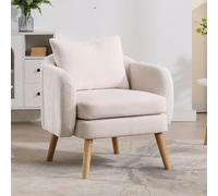 chairus Fauteuil Salon Confortable avec Double Coussin, Chaise de Salon en Chenille, Fauteuil Crapaud avec Pieds en Bois pour Chambre, Salle de Séjour, Beige