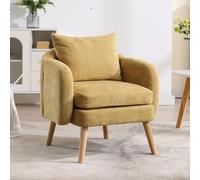 chairus Fauteuil Salon Confortable avec Double Coussin, Chaise de Salon en Chenille, Fauteuil Crapaud avec Pieds en Bois pour Chambre, Salle de Séjour, Jaune