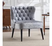 chairus Fauteuil Velours avec Pieds en Bois Massif, Chaise de Salon sans Accoudoirs, Fauteuil Crapaud avec Rivets et Boutons Décoratifs pour Chambre, Salon, Gris