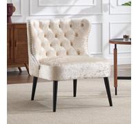 chairus Fauteuil Velours avec Pieds en Bois Massif, Chaise de Salon sans Accoudoirs, Fauteuil Crapaud avec Rivets et Boutons Décoratifs pour Chambre, Salon, Beige
