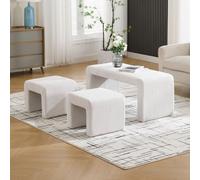 chairus Lot de 3 Pouf Ottoman Salon Banc Entrée avec 2 Repose-Pieds Tabouret Bas en Velours Côtelé Banc Chaussures Entrée, Blanc
