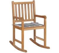 Vidaxl Chaise À Bascule Avec Coussin À Carreaux Gris Bois De Teck Marron