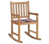 Chaise à bascule avec coussin à carreaux rouge, à dossier haut en bois de teck massif, résistant aux intempéries, pour jardin et extérieur, chaise de jardin confortable pour terrasse, meuble durable