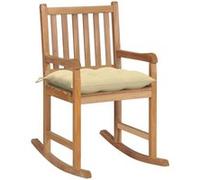 Chaise à bascule avec coussin blanc crème Bois de teck solide