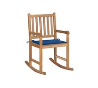 Chaise à bascule avec coussin bleu royal Bois de teck solide