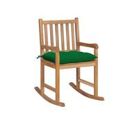 Chaise à bascule avec coussin vert Bois de teck solide