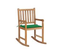 Chaise à bascule avec coussin vert Bois de teck solide