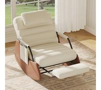 Chaise à bascule avec repose-pieds, fauteuil d'allaitement en velours côtelé avec dossier réglable et coussin pour le cou, confortable fauteuil relax pour adultes, salon (Beige-B, velours côtelé)