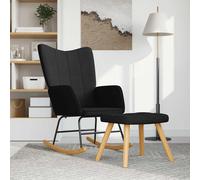 Vidaxl Chaise À Bascule Avec Tabouret Noir Tissu Noir