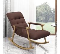 Chaise à bascule confortable en tissu du milieu du siècle pour salon, bureau, chambre à coucher, chaise de sieste pour adulte avec design élégant pour la maison, les escapades et la relaxation Marron