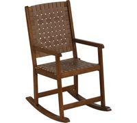 Chaise à bascule COSTWAY jusqu'à 175 kg, chaise de jardin avec cadre en hévéa, accoudoir & tressage en cuir synthétique, chaise longue pour l'intérieur & l'extérieur